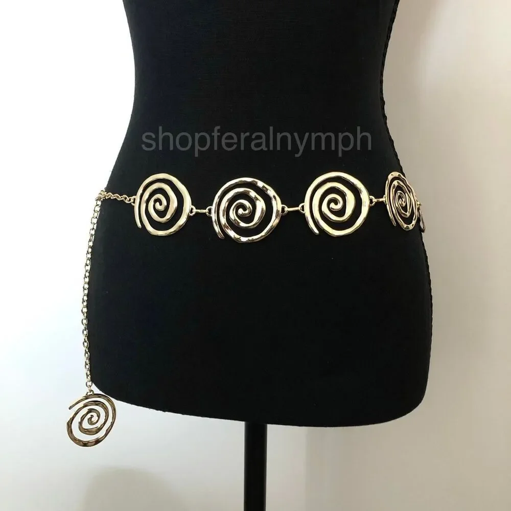 Vintage Y2K Retro Gold Spiral Waist Chain Belt, Fits 18.5-38.5 Inches, X7GA1242